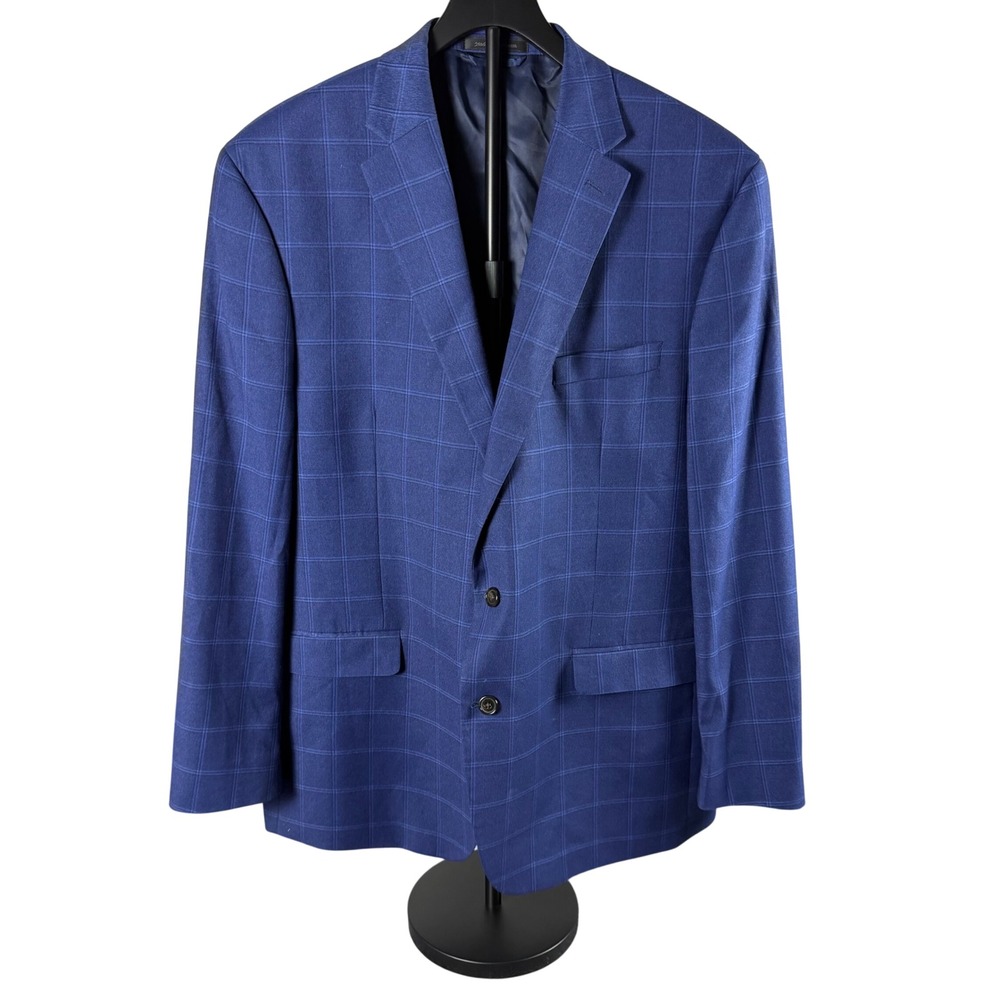 Lauren Ralph Lauren Mens Blue Windowpane Plaid Stretch Sport Coat Blazer 46R